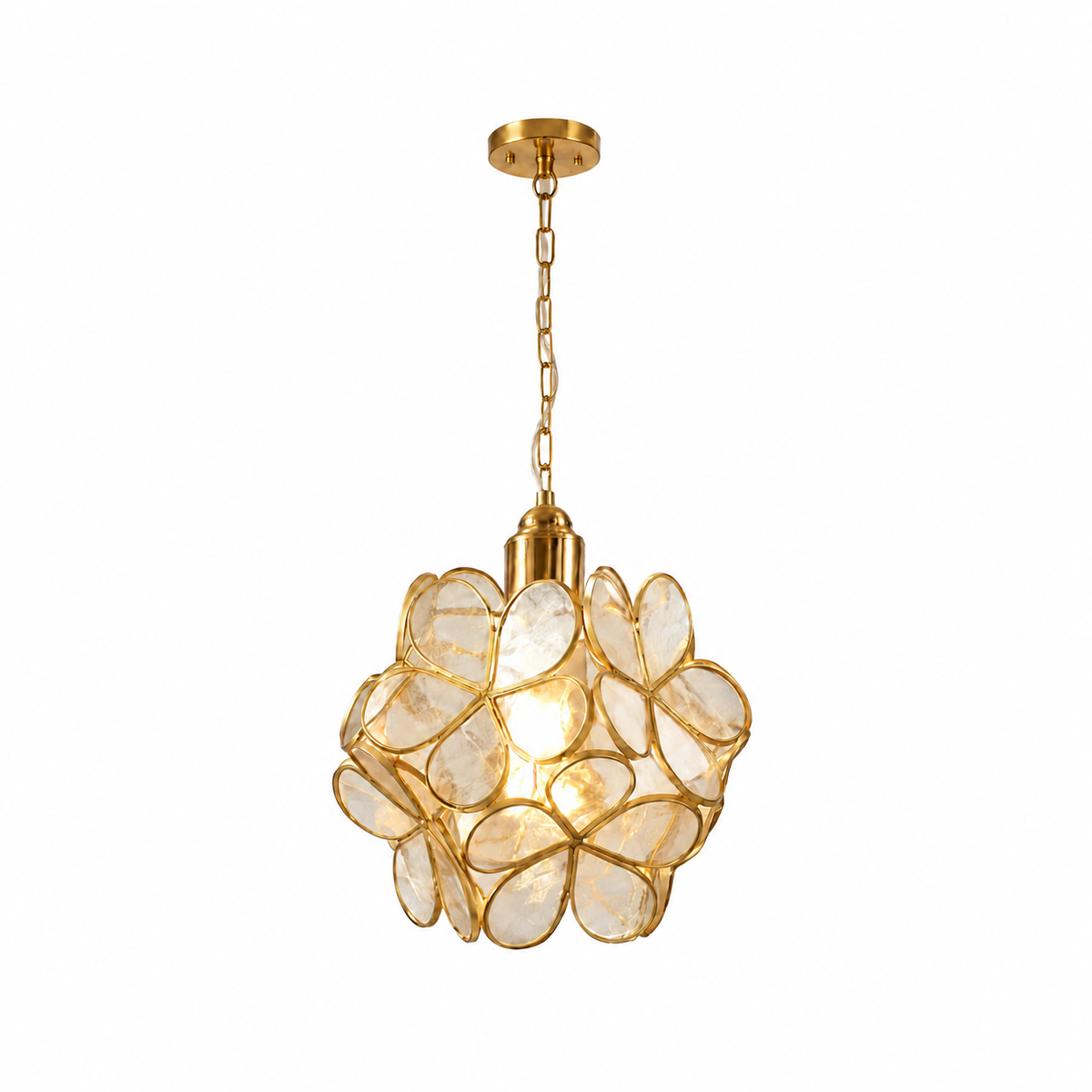 Blütenförmige Pendelleuchte in Gold