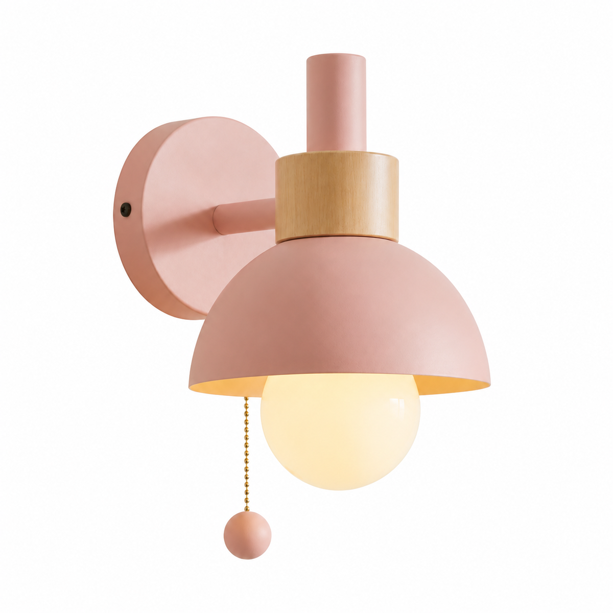 Wandleuchte aus Eisen und Holz in Rosa