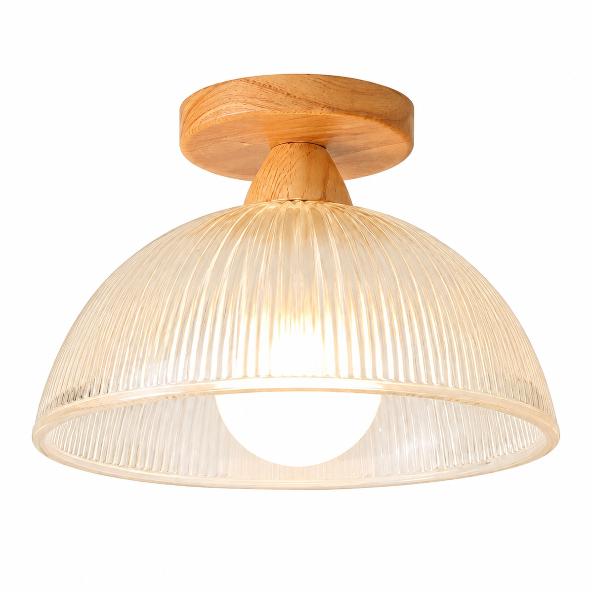 Deckenleuchte aus Holz und Glas in Holzfarbe