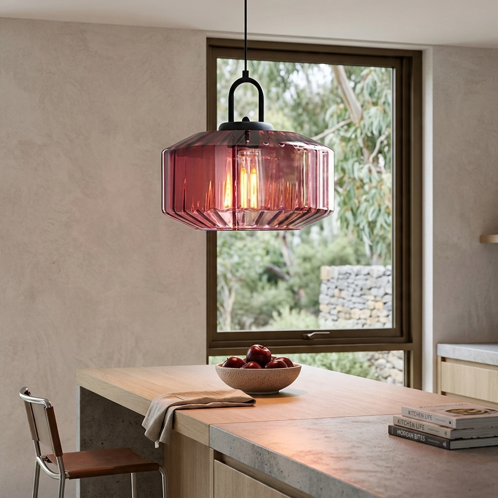 Pendelleuchte aus farbigem Glas mit E27-Fassung