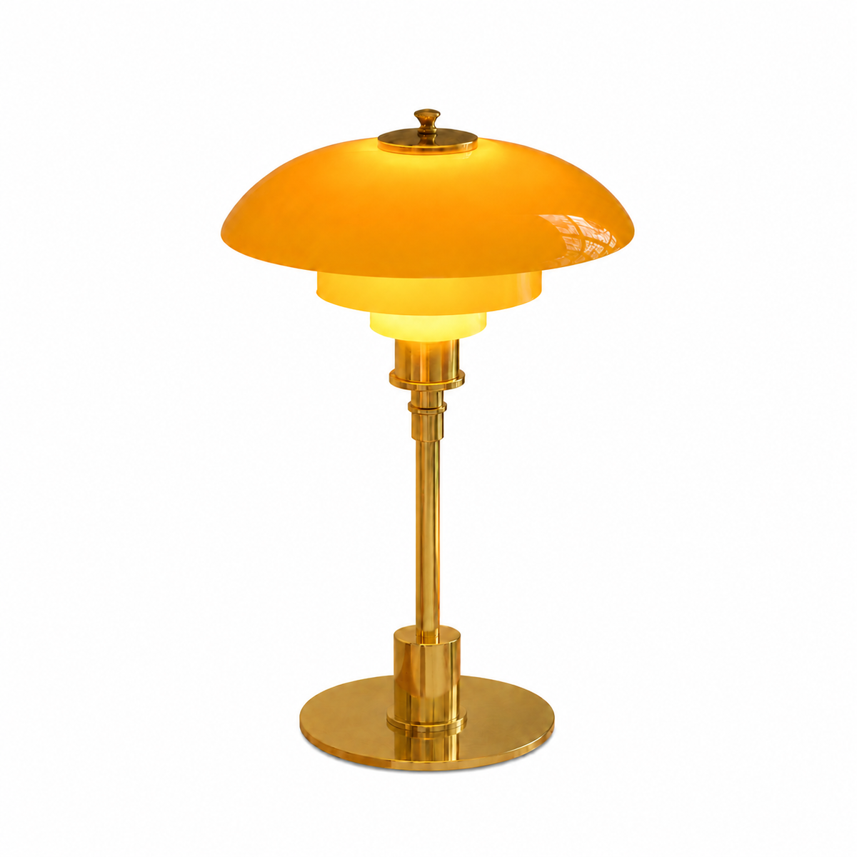 Tischleuchte aus Eisen und Milchglas in Gold